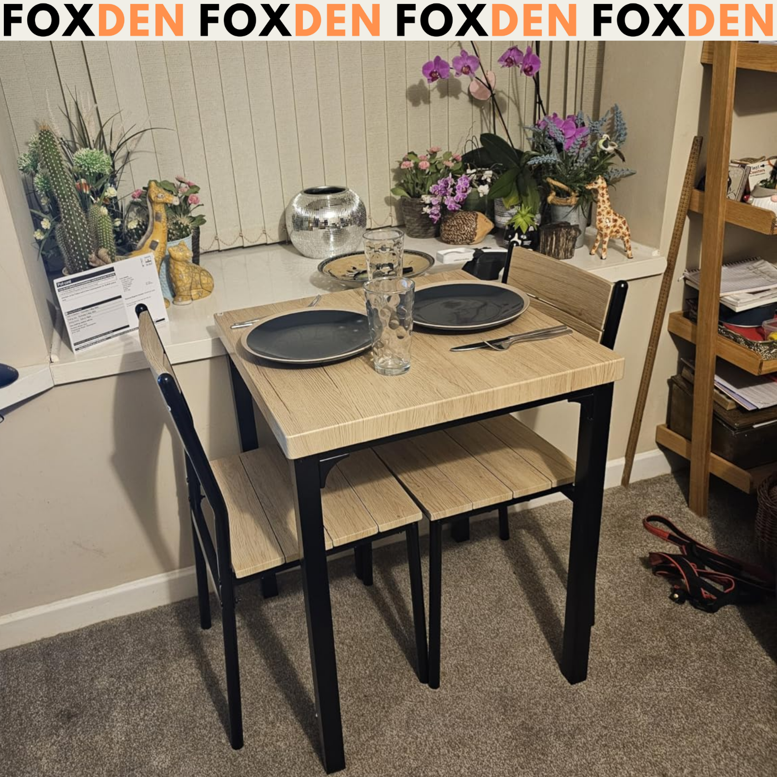 Small Compact Dining Table 2 Chairs Set Wooden Metal Legs Kitchen