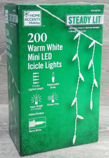 HOME ACCENTS Holiday 200 LED Icicle Lights Warm White Steady Lit 17.5 ft NEW