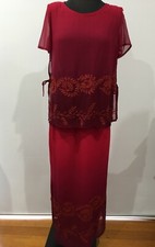 Stitches Designer Vintage Cherry RedOrange Embroidery Skirt  Top 2 Pce Set Sz 12