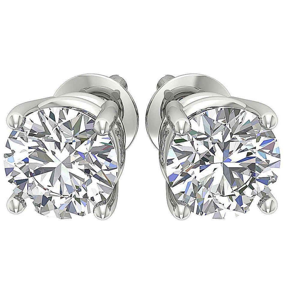 VVS E 1.0/1.50/2.0Ct Solitaire Stud Earring Lab Grown Diamond Prong Set 14K Gold - Image 3 of 4