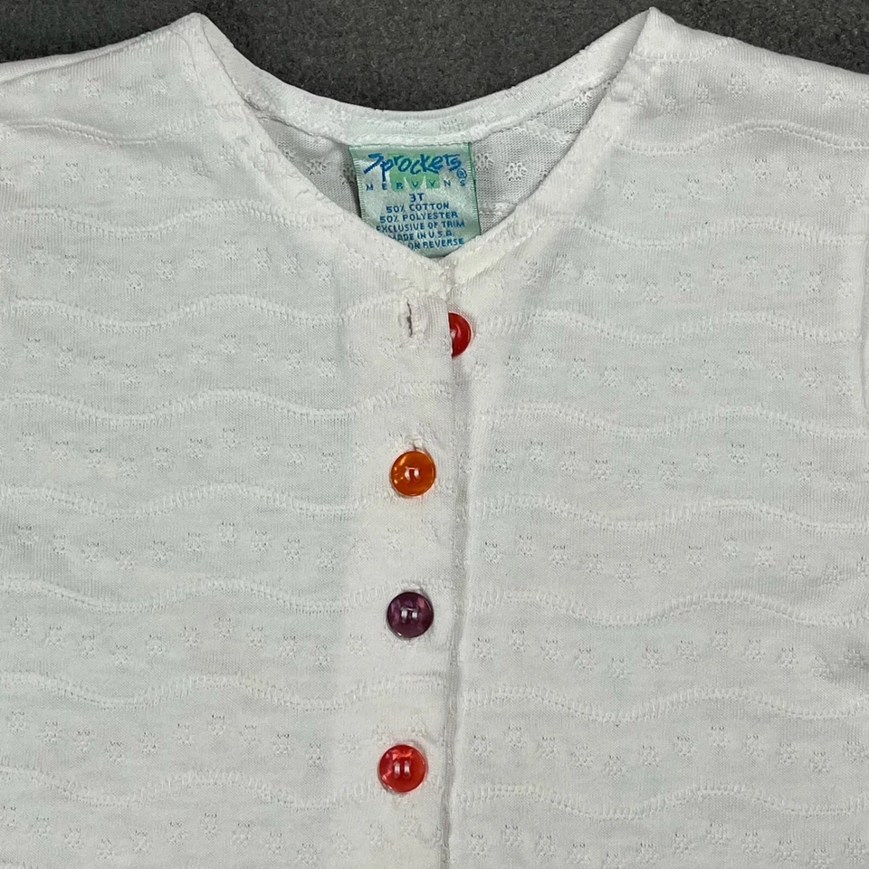 Piñones vintage Mervyns blancos abotonados botones coloridos 3T Foto 2 de 4