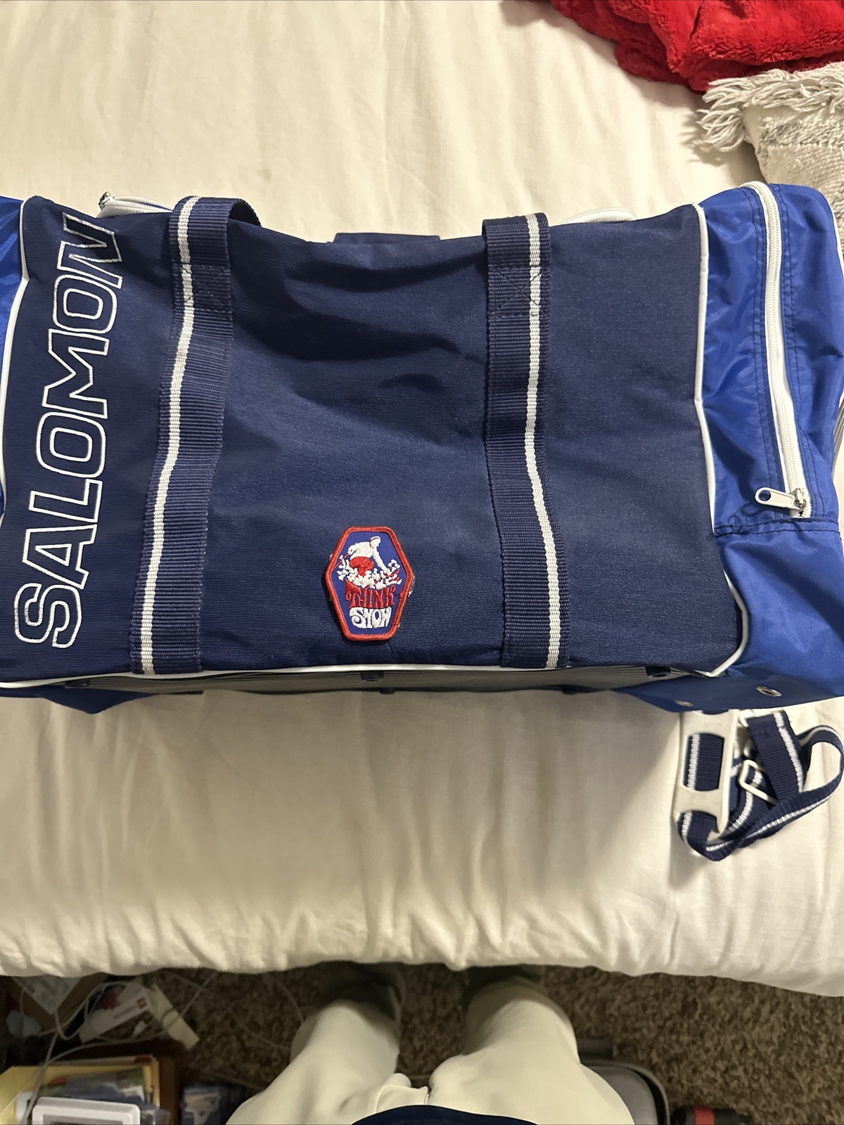 Borsone sportivo vintage SALOMON palestra sci blu navy bianco Made in France