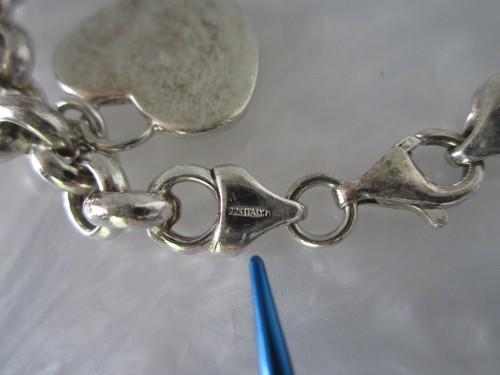 VINTAGE VOLLSTÄNDIG GEPUNZT MASSIV STERLINGSILBER ITALIEN HERZ BETTELARMBAND 8" - Bild 3 von 12