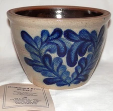 BBP Beaumont Brothers Pottery 5” Crock Salt Glaze Cobalt Blue Heart Wreath 1991