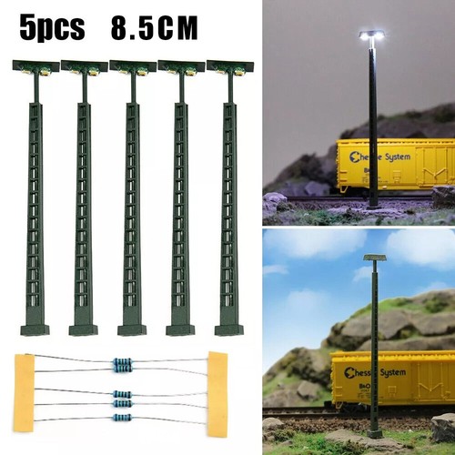 5X Modell Bahnleuchten Gittermastleuchte Spur H0 1:87 LED Licht Layout Lampen - Picture 21 of 28