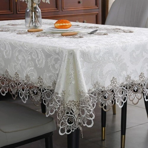 New Lace Rectangle Table Cloth Embroidery Table Cover For Table Wedding Decor - Image 2 of 4