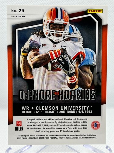 DEANDRE HOPKINS 2015 Panini Prizm Draft Picks #29 SILVER PRIZM - Picture 2 of 2