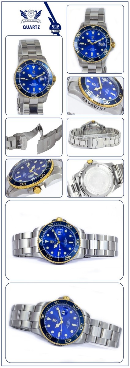 Montre CAVADINI Plongeuse Homme - Boîtier Acier 40mm, Bracelet Acier, Quartz, étanche 30m - Neuf étiqueté