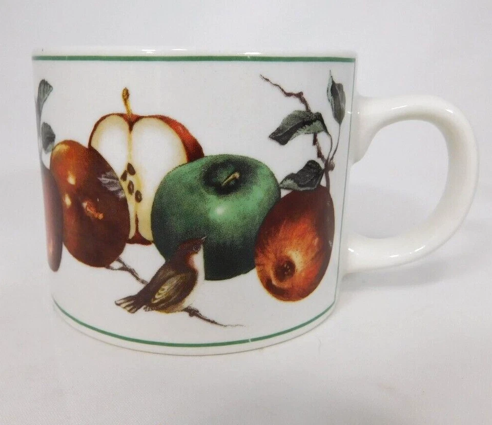 Taza de café Oneida D. C. Brown & Co. manzanas y currucas artículos majestuosos manzanas pájaros Foto 4 de 4
