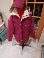 Swingster USA Made Kent Logo Coat Jacket Quilted Hooded Mens L Burgundy Zip/Snap