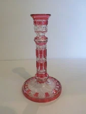 American Brilliant Period Cranberry Cut-to-Clear Candlestick