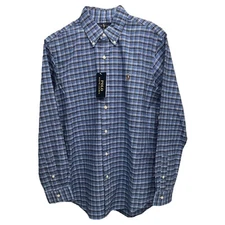 Polo Ralph Lauren Long Sleeve Shirt Blue Navy Plaid Classic Fit Oxford $98