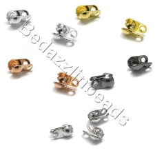 100 Side Fold Clamshell Bead End Tips with Double Loop Hide Knots & Crimp Beads