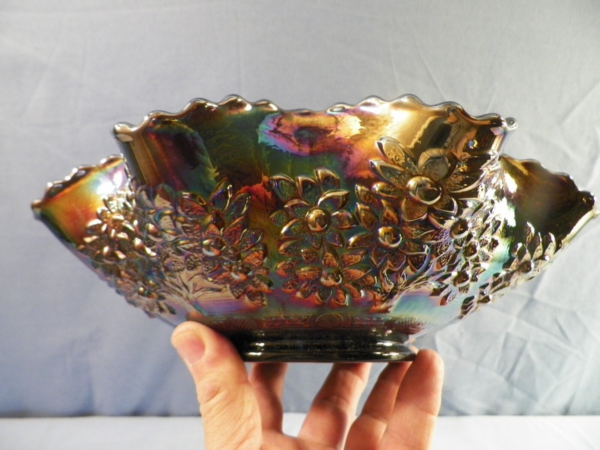Fenton Amethyst Carnival Glass Bowl Cherry Chain w/ Orange