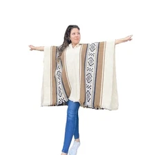 Handmade Wool Poncho Tribal Geometric Design | Boho Cape Wrap Shawl