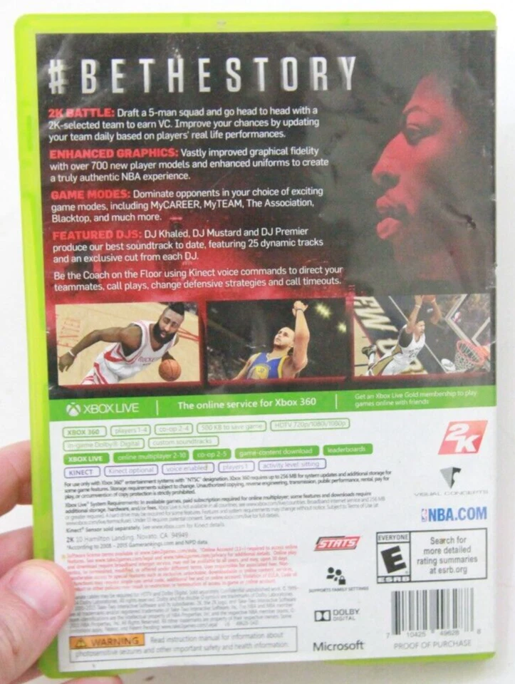 NBA 2K16 Xbox 360 Video Game Anthony Davis Box Curry Harden Manual Everyone BB94 - Image 4 of 4