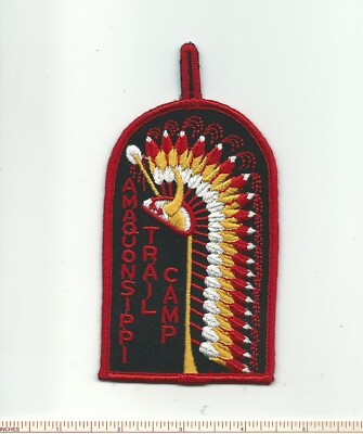 EB SCOUT BSA AMAQUONSIPPI TRAIL CAMP PATCH TYPE DANGLE BADGE ILLINOIS IL RED RE