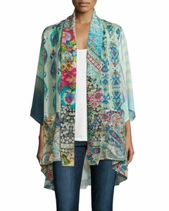 NWT-Johnny-Was-Mixed-Print-Tie-Front-Kimono-Jacket-Sz-PS-Pockets-Silk-Multi