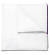 Brunello Cucinelli Pocket Square White Contrast Line Purple/Grey BNWT