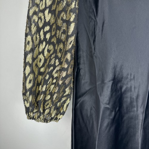 Ro&Zo Dress Sz 16 Isabella Black Gold Foil Print Bias Cut Midi Long Puff Sleeves - Picture 5 of 18