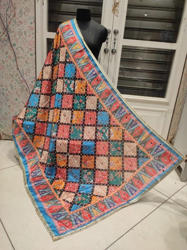 Women dupatta pearl & mirror handcrafted digital print chiffon chunni chic maze - Picture 4 of 8