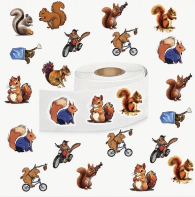 75 x verschiedene niedliche Cartoon Eichhörnchen Aufkleber Etiketten 25 mm.