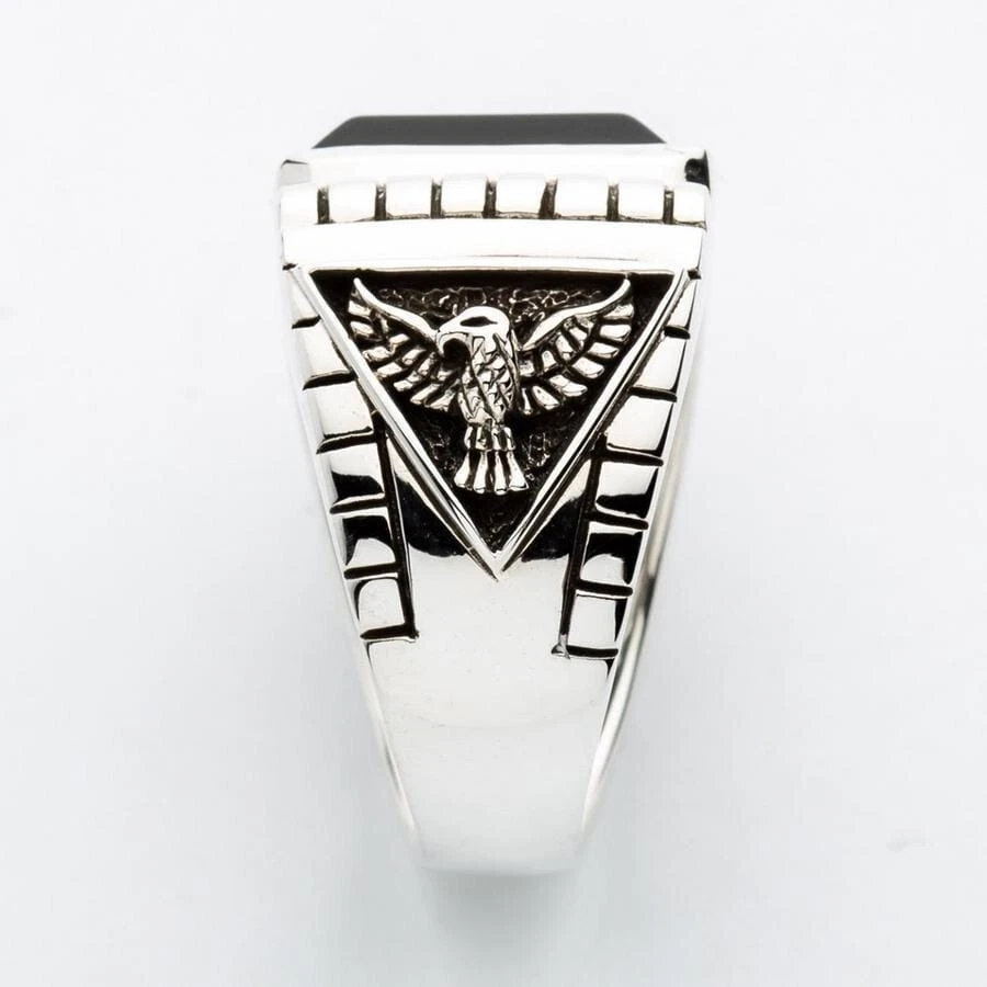 Anello da uomo in argento sterling con aquila in onice nera - Immagine 4 di 4