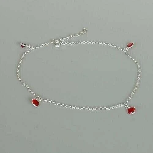 Anklet 1.20Ct Created Red Ruby Charm Women's Wedding Gift 14K White Gold Finish - Image 3 of 3