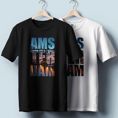 Amsterdam City Skyline T-Shirt   Typography Graphic | Unisex Heavy Cotton