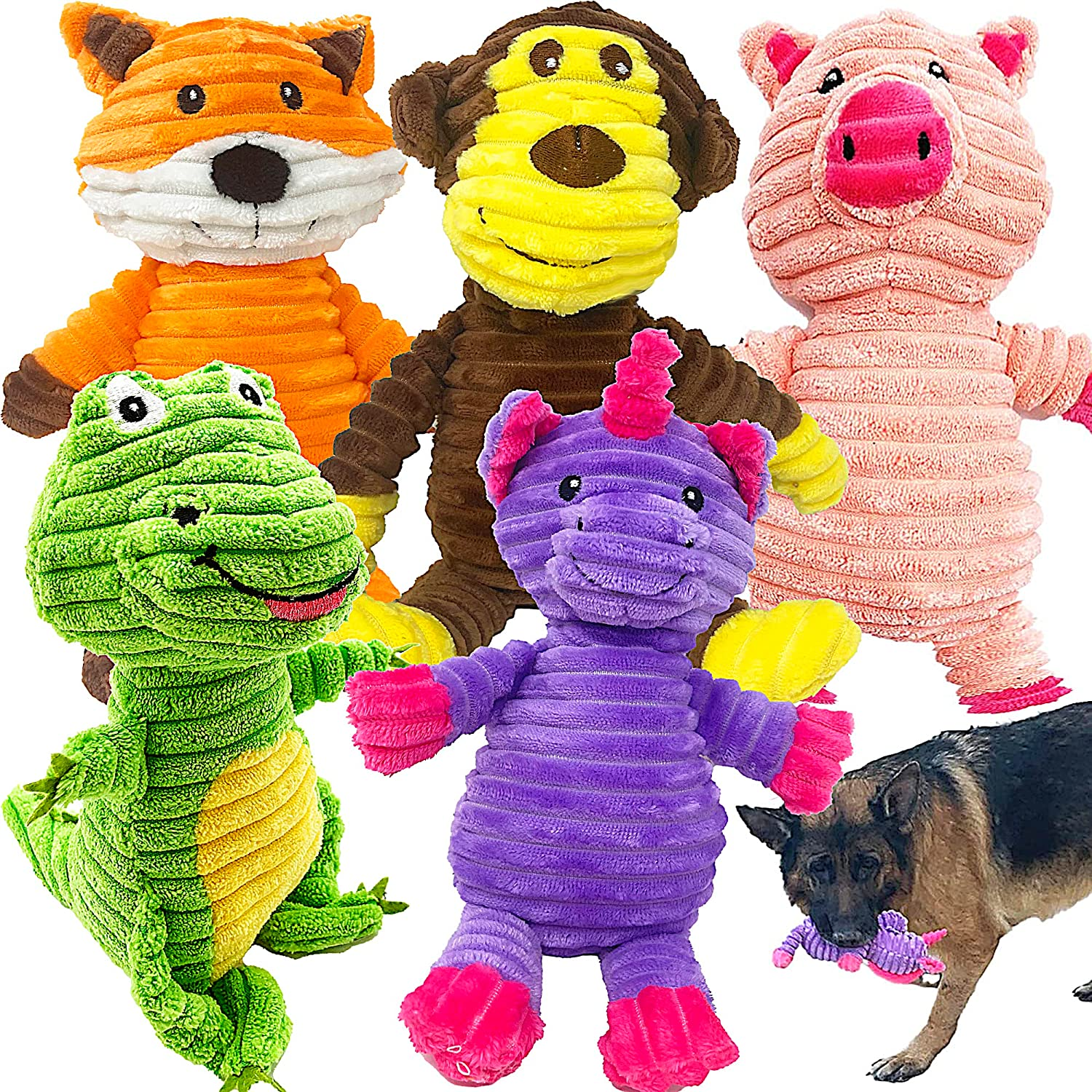 5 Pack Plush Toys Assortment Value Bundle Puppy Pet Mutt Squeak Toy for Medium L