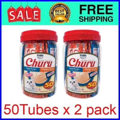 INABA Churu Creamy, Lickable Wet Cat Treats 0.5 oz, 50 Tubes, Tuna &Chicken x2P