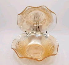 Vtg Jeanette Iris & Herringbone Iridescent Depression Glass Berry Bowls Set Of 2