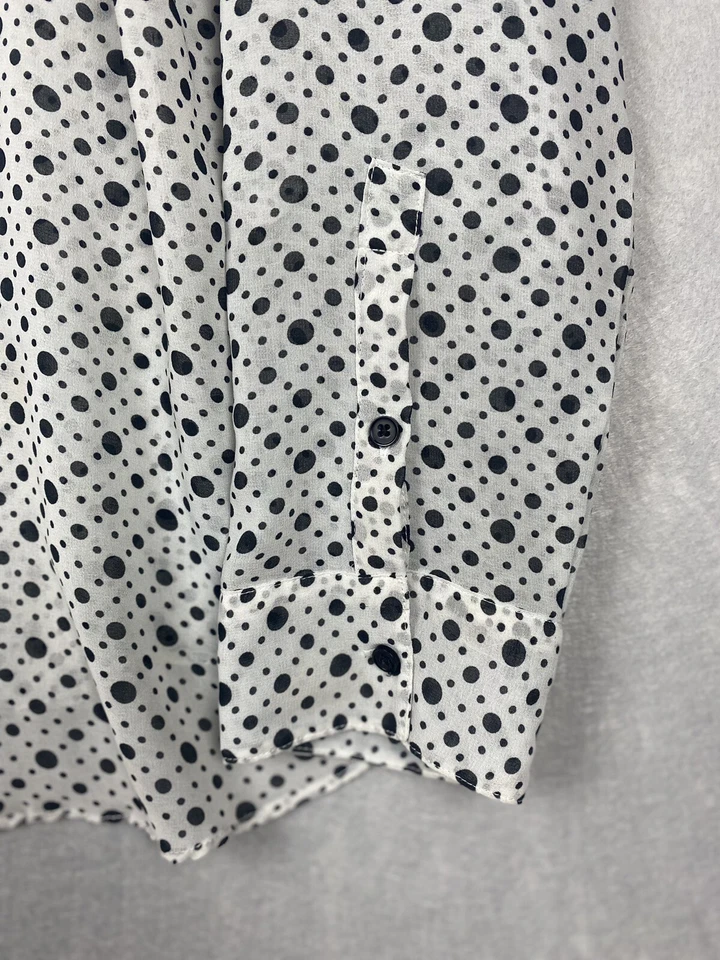 Blusa para mujer Nicole Miller XL cuello en V lunares negra carrera negocios Foto 4 de 4