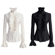 New Vintage Women Steampunk Gothic Ruffle Long Sleeve Victorian Top Blouse Shirt