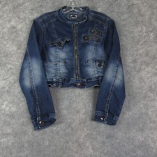 Dzire Denim Jacket Girls Extra Large Blue Full Zip Long Sleeve Pockets Cropped