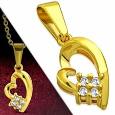 Gold Stainless Steel Heart Pendant Set With 4 Rhinestones