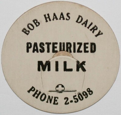 Vintage milk bottle cap BOB HAAS DAIRY Phone 2-5098 Kalamazoo Michigan unused