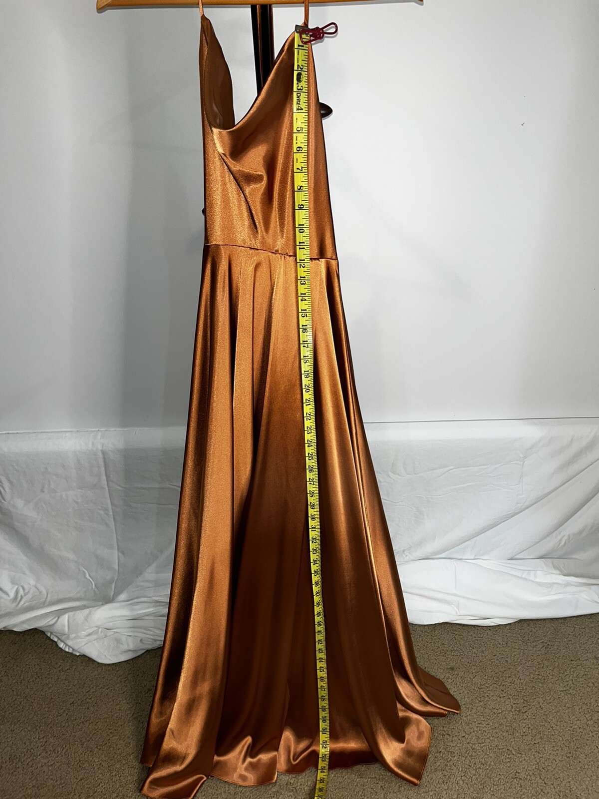 Cinderella Copper Cowl Neck Leg Slit Satin ALine Ele… Gem