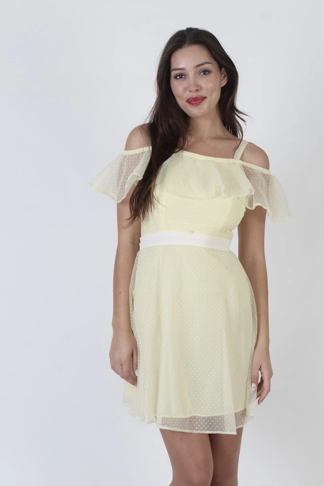 Vtg Swiss Polka Dot Off The Shoulder Short Summer Boho Sundress MiniTank  Dress - Imagem 4 de 4