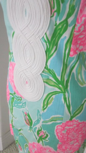 Lilly Pulitzer Aqua Pink White Lace Neckline Trim Open Back Zipper Dress 4 - Picture 4 of 9