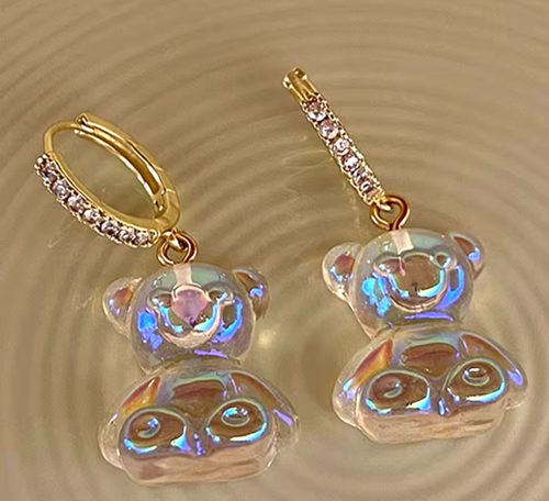 Adorables Pendientes Betsey Johnson Colgantes Oro Transparente Estrás Oso de Peluche - Imagen 6 de 13