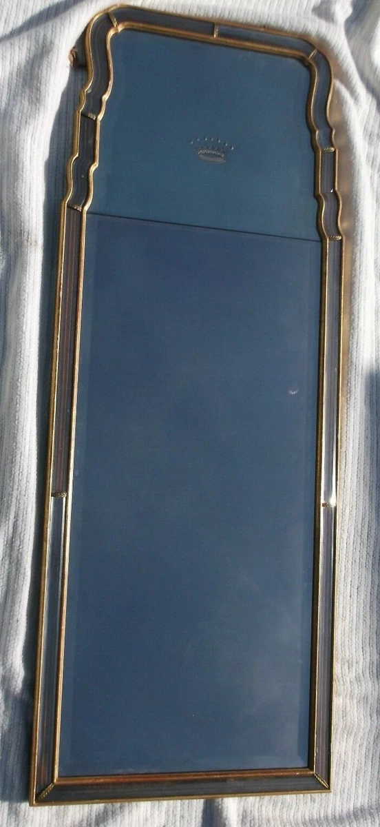 Vintage Gold Leaf Wood Framed Beveled Wall Mirror W/Crown Logo.