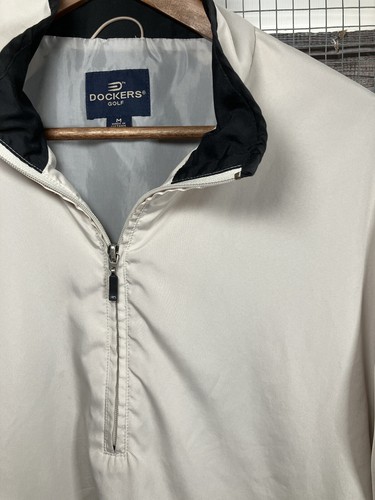 Dockers Golf Vintage Beige Black Long Sleeve Bomber Jacket Men Sz M Lightweight - Picture 11 of 17
