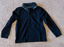 Tommy Bahama Youth Size XS 4 Black Long Sleeve Polo Shirt Plaid Collar