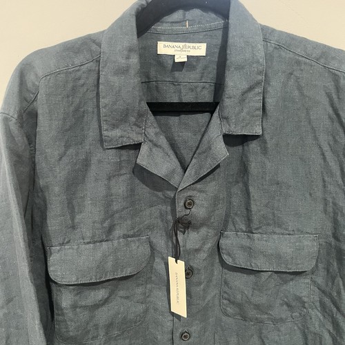 Banana Republic Standard - Fit Leinenhemd, Gr. L Blau Langarm Freizeit Strand