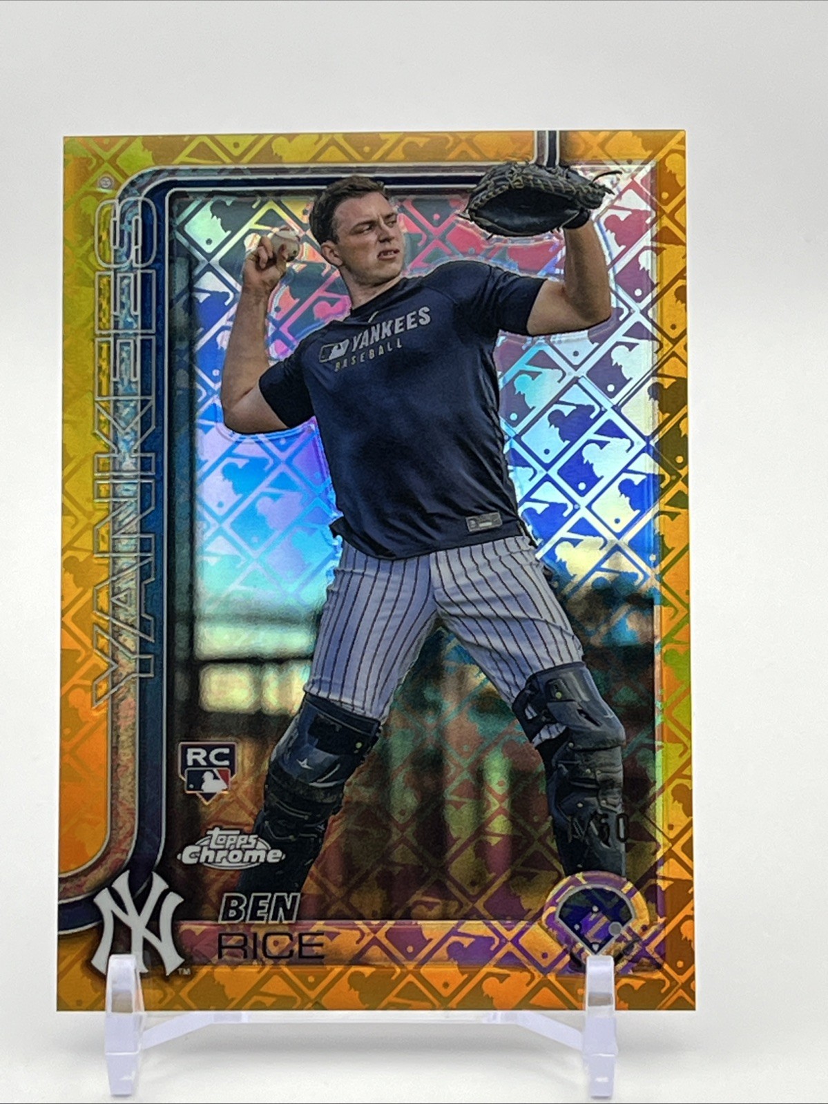 2025 Topps Chrome Gold Logofractor #139 SP Image Variation Ben Rice /50 RC