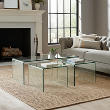 Coffee Table 2 Nest Tables Set Geo Glass Stylish Modern Home Furniture