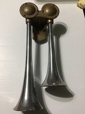 Vintage Double Air Horn - Brass/Chrome Look - 10 1/2&rdquo; & 13&rdquo; Long, Unbranded