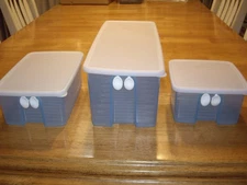 3pc Tupperware FridgeSmart Vented Blue Fruit Veggie Keepers 4.5-7-19 c 3995-A-2