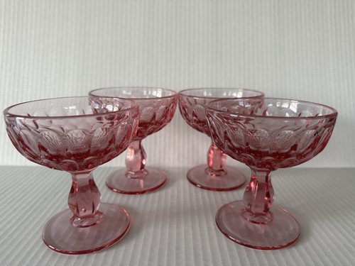 Fenton Thumbprint Pink Colonial Sherbet Champagne Glasses Set of 4 Vintage 4.25” - Picture 3 of 14